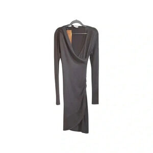 Aritzia Wildfred Free Faux Wrap Rouched Long Sleeve Gray Dress Size Small